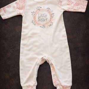 Tesa Babe Floral 'Little Sister' Cream and Pink Onesie